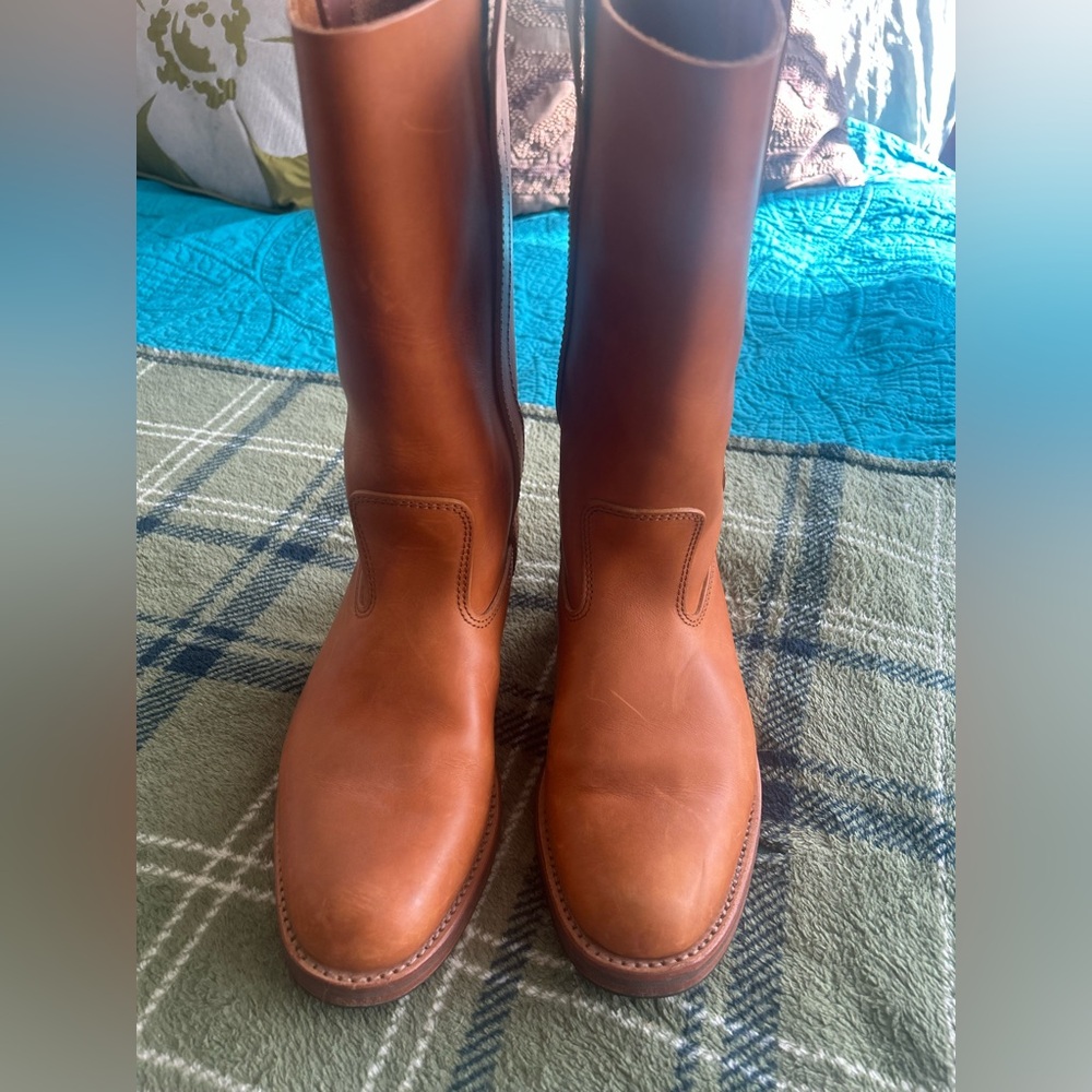 Women's Mid-Calf Leather Pull-On Boots in Cognac